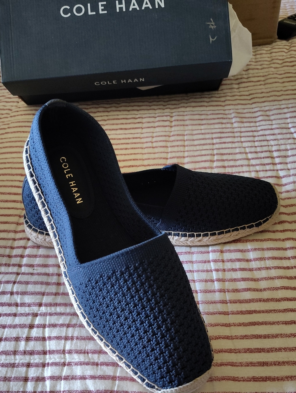 Cole Haan Navy Knit Espadrille Flats with Jute Trim - Picture 4 of 5
